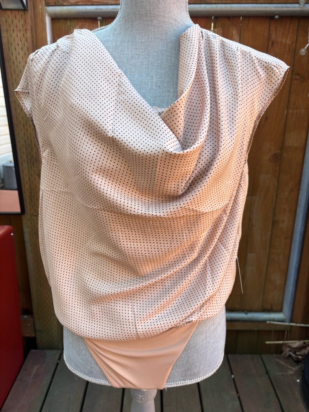 NWT Express Gramercy Polka Dot Cowl Neck Bodysuit  Size M Office Siren Old Money